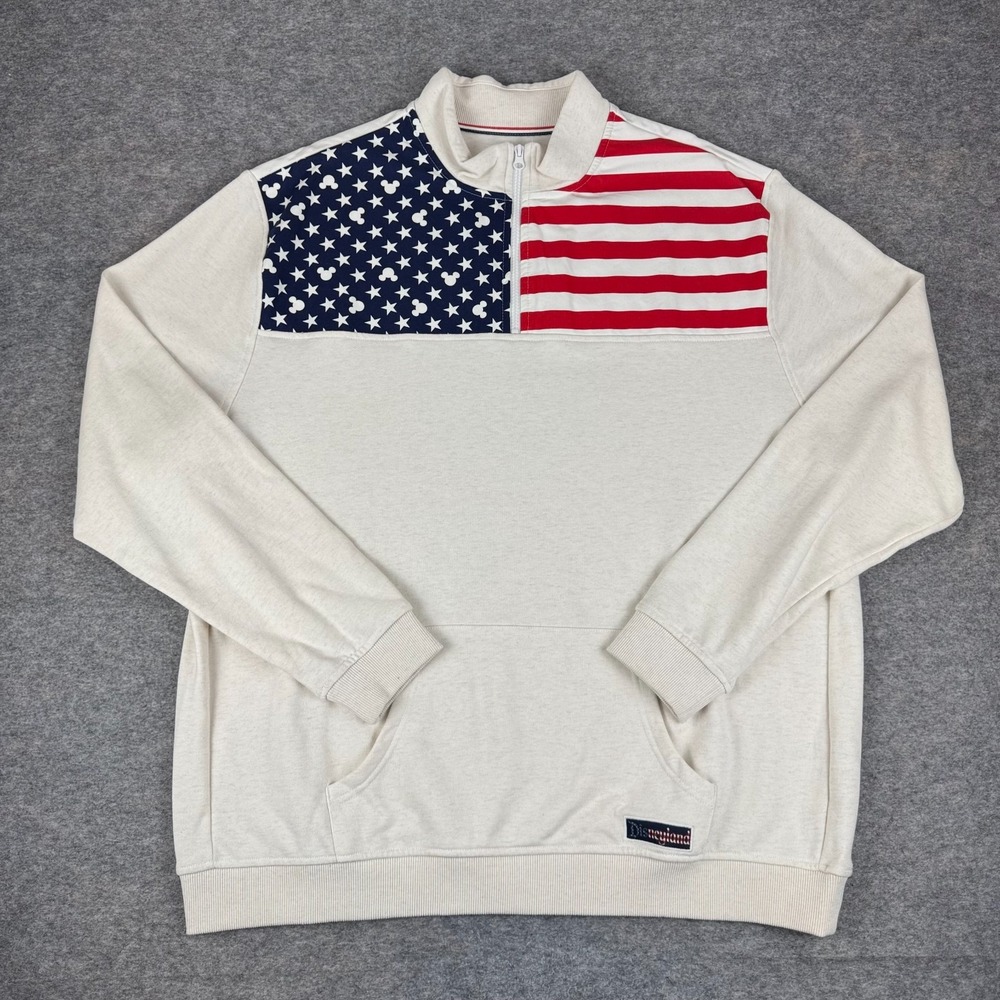 Disney Parks Disneyland American Flag 1/4 Zip Sweatshirt Adult Mens 2XL XXL